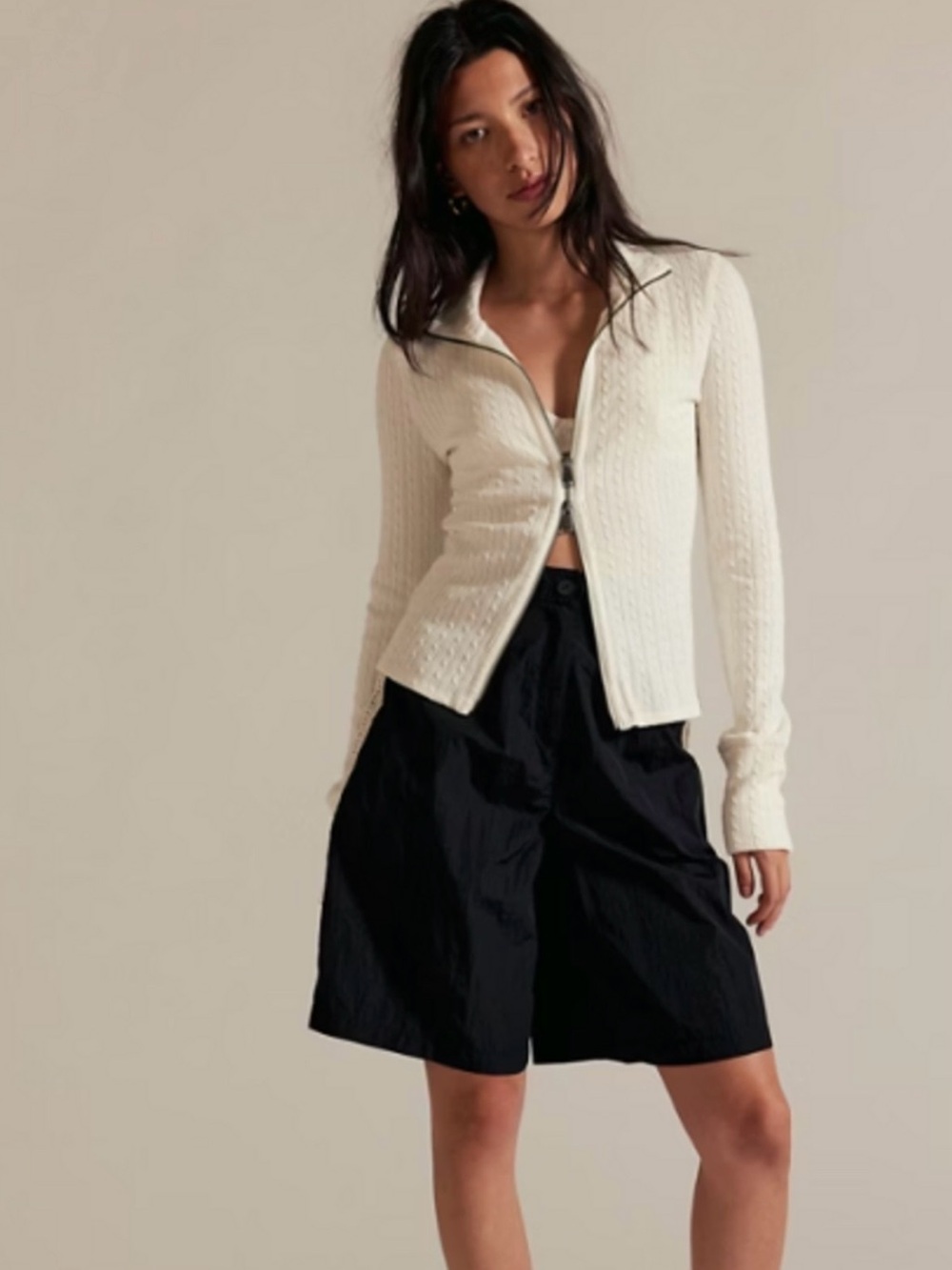 Free People Brunch Girl Zip Up Sweater White